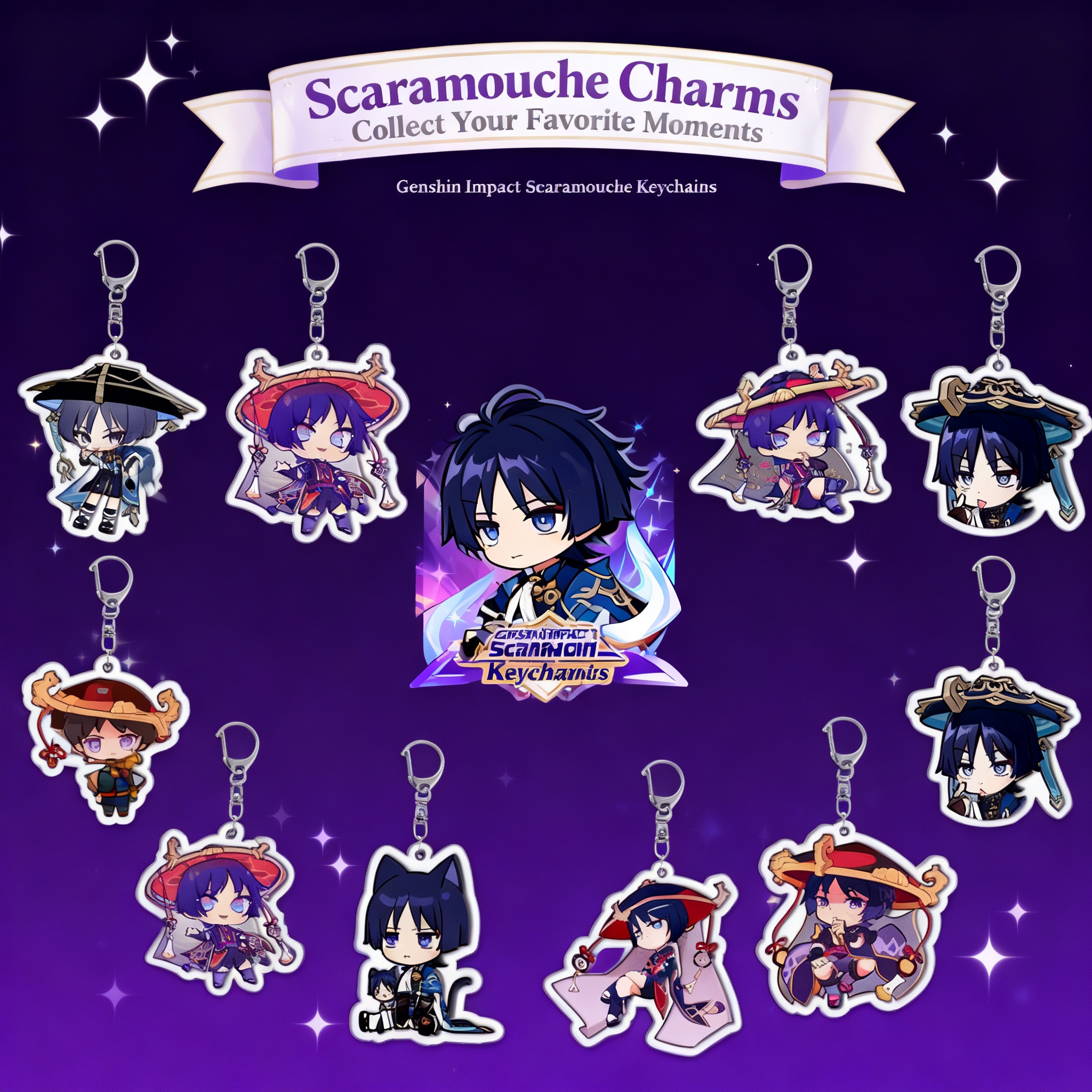 Anime Merchandise Keychains - Genshin Impact Traveler Wanderer Klee Scaramouche