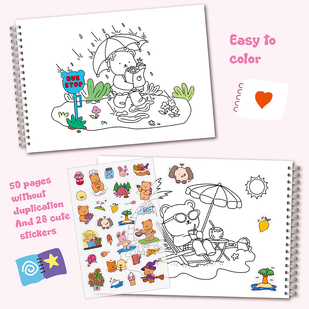 Adorable Bear Coloring Book Se - Sticker Sheet Set avaliação e preço