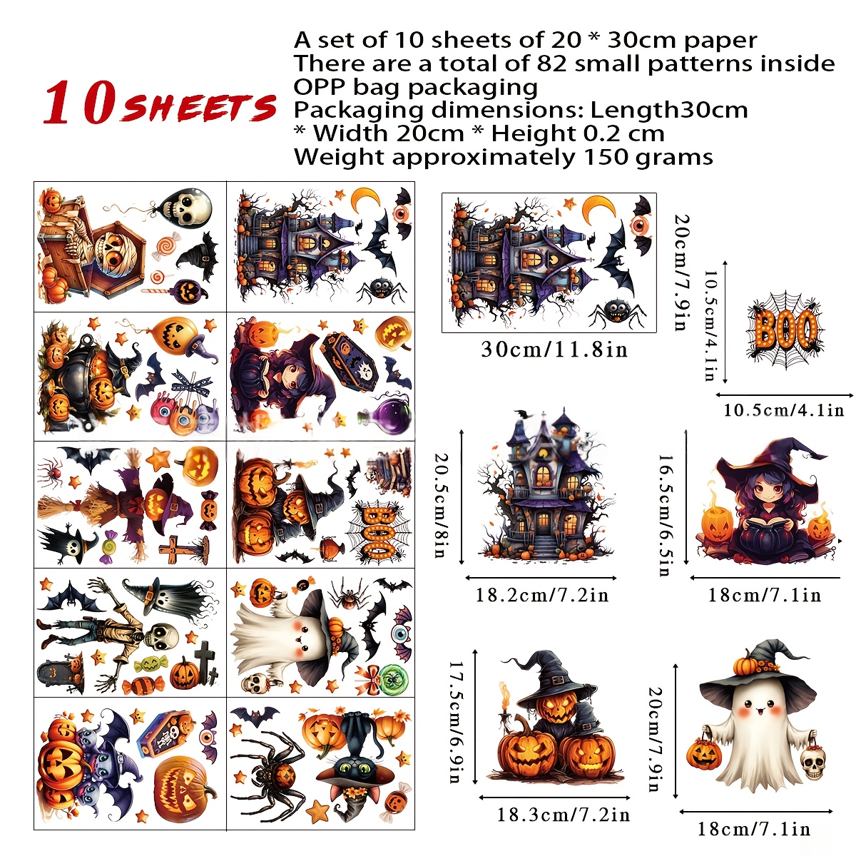 10 Sheets 3D Halloween Window  - Sticker Sheet Set avaliação e preço